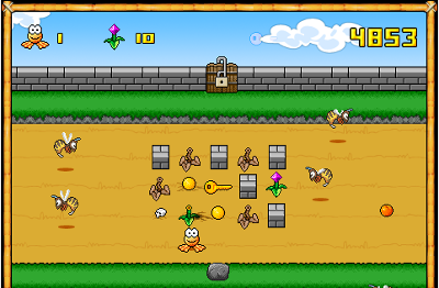 Totenschädel im Spiel Bambuzza in der linken, unteren Ecke des Pflanzenfeldes