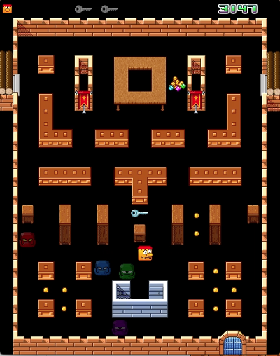Printscreen vom Spiel Pacooman, in der der Schlüssel für den Ausgang zu sehen ist